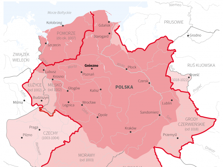 Polska za panowania Bolesława Chrobrego. Infografika PAP/M. Czernek