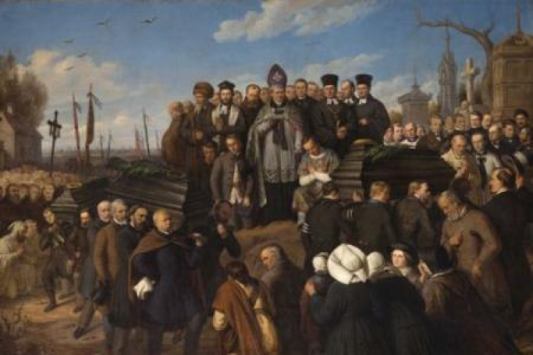 Aleksander Lesser "Pogrzeb pięciu ofiar 1861 r.". Źródło: Muzeum Narodowe w Krakowie