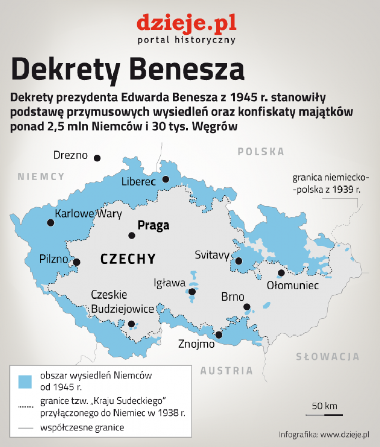 Mapa wysiedleń Niemców z Czechosłowacji