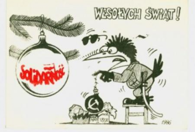 Pocztówka "Wesołych Świąt! Solidarność", 1986. Źródło: MHP