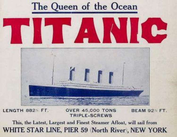 Plakat linii White Star Line, promujący powrotny rejs Titanica z Nowego Jorku do Wlk. Brytanii. Fot. PAP/EPA
