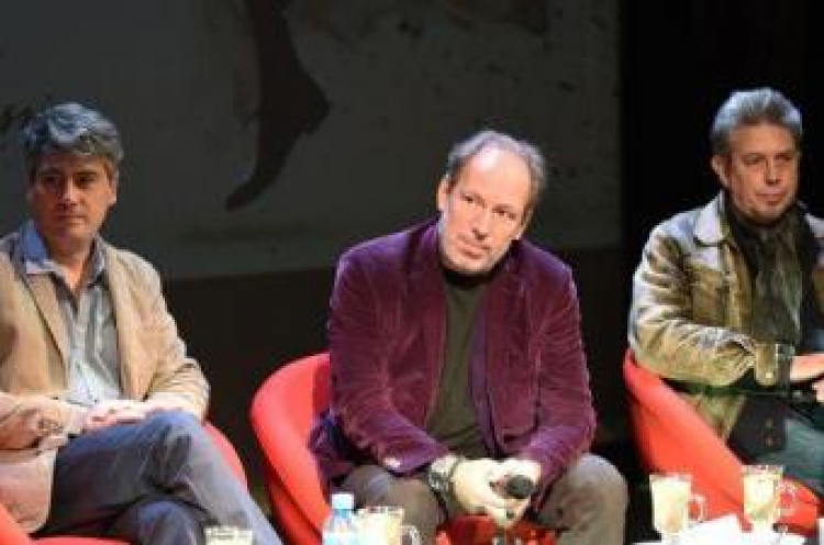 Dario Marianelli, Hans Zimmer i Elliot Goldenthal na Festiwalu Muzyki Filmowej w Krakowie. Fot. PAP/J. Bednarczyk