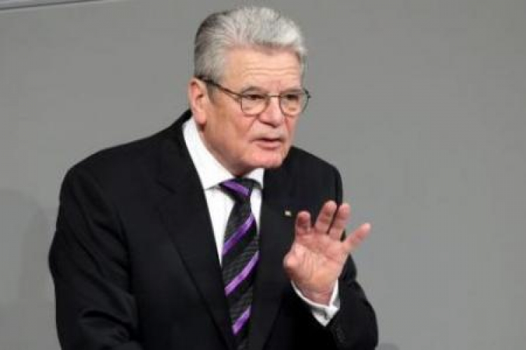 Prezydent Niemiec Joachim Gauck przemawia na uroczystym posiedzeniu niemieckiego parlamentu. Fot. PAP/EPA