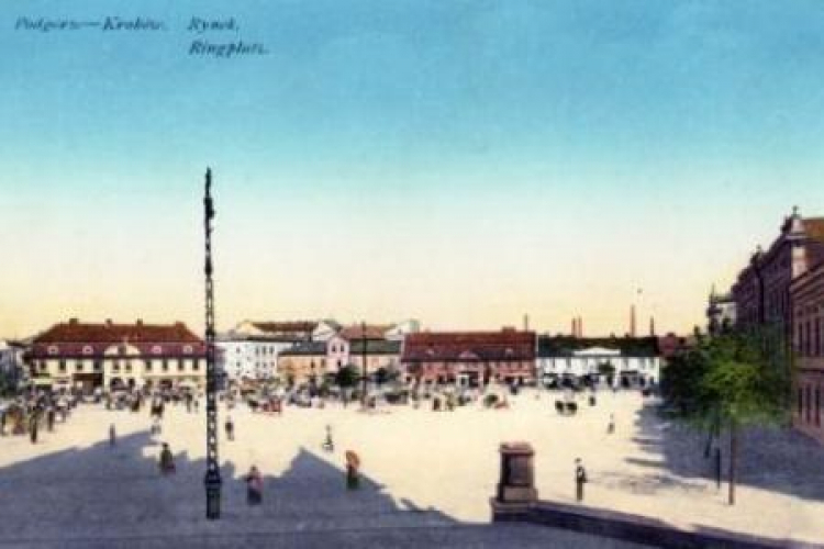 Pocztówka z widokiem Rynku Podgórskiego od strony kościoła św. Józefa z pocz. XX w.
