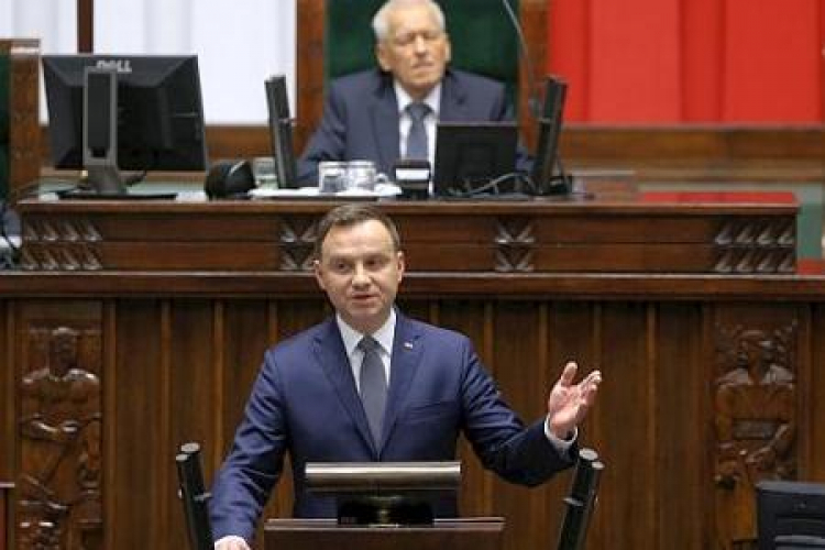 Prezydent Andrzej Duda podczas pierwszego posiedzenia Sejmu VIII kadencji Fot. PAP/P. Supernak