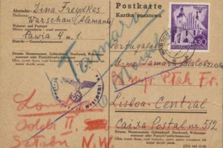 Karta pocztowa wysłana z warszawskiego getta. Źródło: ŻIH