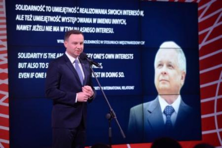 Prezydent Andrzej Duda na konferencji nt. polityki zagranicznej prezydenta Lecha Kaczyńskiego. Fot. PAP/Jacek Turczyk