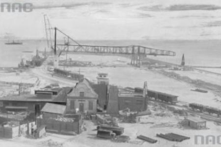 Budowa portu morskiego w Gdyni. 1928 r. Fot. NAC