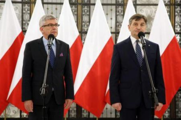 Marszałkowie Senatu i Sejmu podczas konferencji prasowej nt. Zgromadzenia Narodowego w Poznaniu. Fot. PAP/T. Gzell