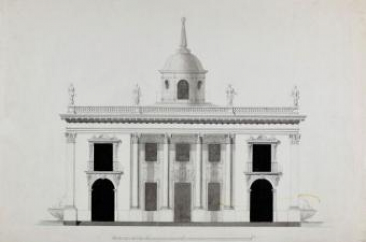 Dominik Merlini-rycina projekt przebudowy Pałacu na Wyspie.1784 r., Gabinet Rycin Biblioteki Uniwersyteckiej w Warszawie