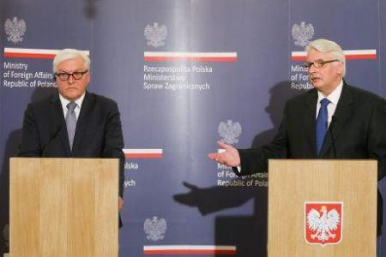 Szef MSZ Witold Waszczykowski i szef MSZ Niemiec Frank-Walter Steinmeier (L).Warszawa, 19.04.2016. Fot. PAP/P. Supernak 