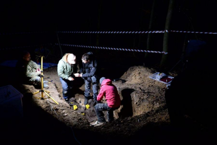 Prace ekshumacyjne między miejscowościami Szewce a Zgórsko prowadzone przez Fundację Niezłomni.2015 r. Fot. PAP/P. Polak