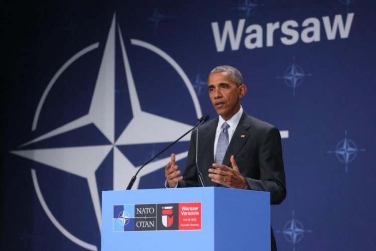 Prezydent USA Barack Obama podczas konferencji prasowej na zakończenie szczytu NATO w Warszawie. Fot. PAP/P. Supernak 