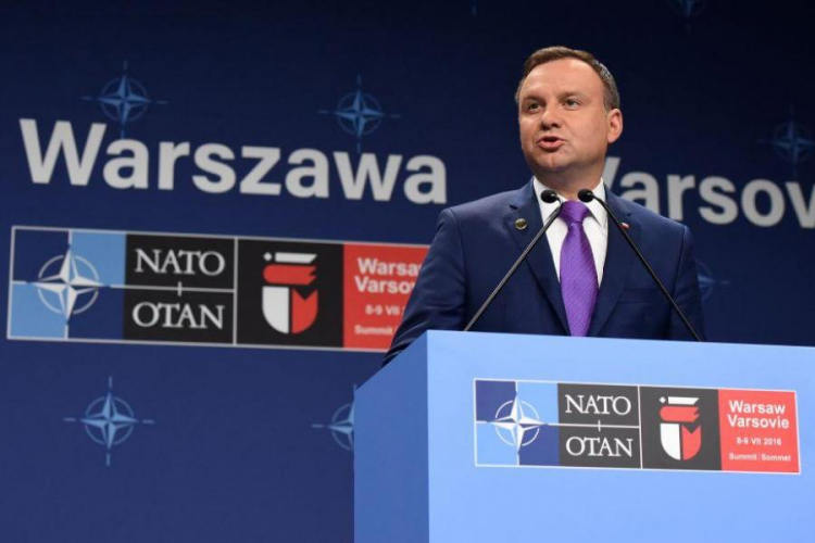 Prezydent Andrzej Duda podczas briefingu podsumowującego szczytu NATO w Warszawie. Fot. PAP/R. Pietruszka