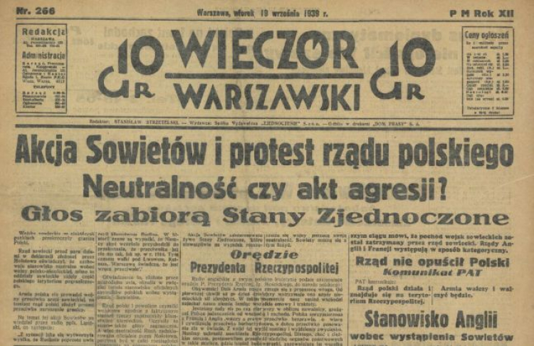 Wieczór Warszawski z 19 września 1939 r. Źródło: BN Polona