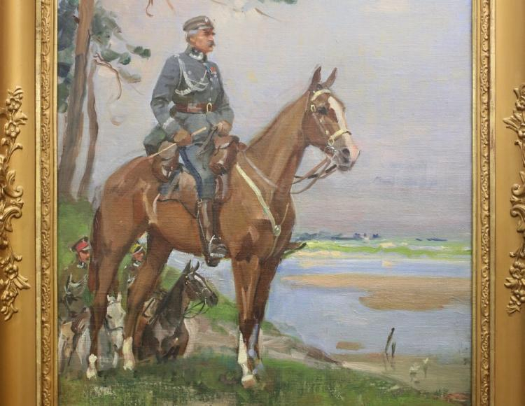 Fragment odzyskanego obrazu Wojciecha Kossaka "Piłsudski na Kasztance". Fot. PAP/L. Szymański