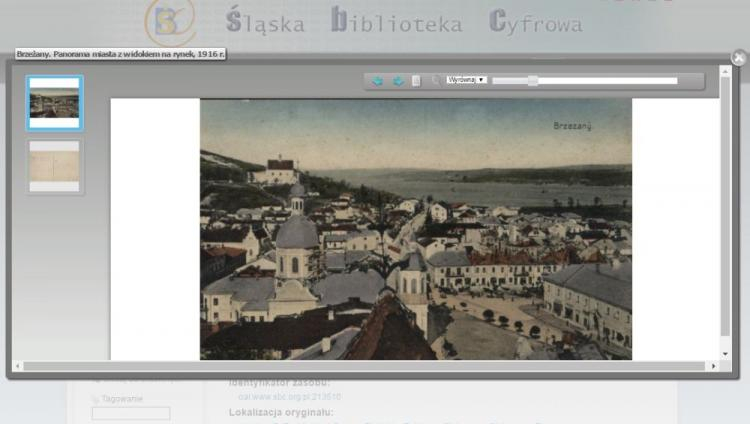 Brzeżany. Panorama miasta z widokiem na rynek - pocztówka z 1916 r. w Śląskiej Bibliotece Cyfrowej