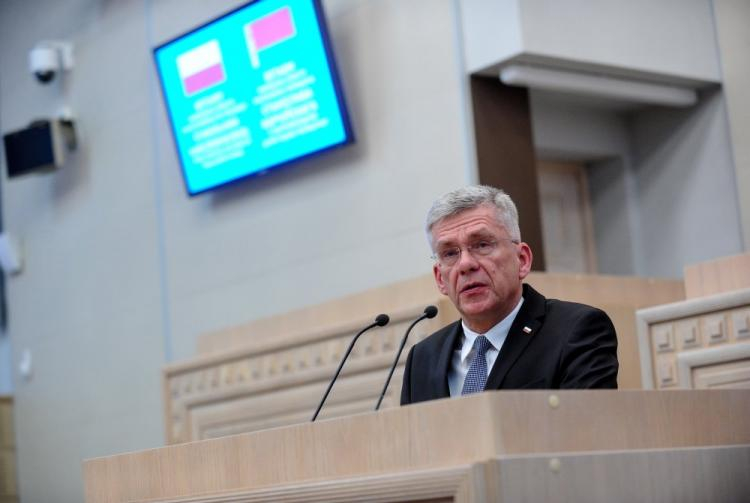 Marszałek Senatu Stanisław Karczewski przemawia w trakcie posiedzenia Rady Republiki. Mińsk, 05.12.2016. Fot. PAP/M. Obara