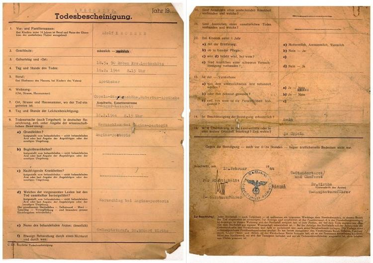 Todesbescheinigung – potwierdzenie zgonu Adolfa Krőmera