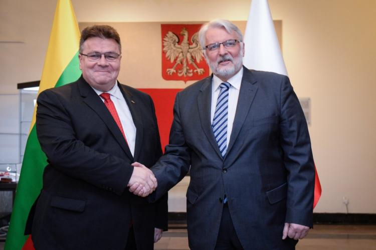 Ministrowie spraw zagranicznych Polski - Witold Waszczykowski (P) i Litwy - Linas Antanas Linkevicius przed spotkaniem w MSZ w Warszawie. Fot. PAP/J. Turczyk