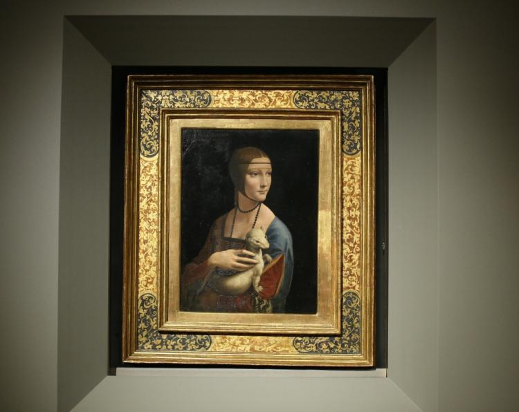 Obraz "Dama z gronostajem" Leonadra da Vinci. PAP/Stanisław Rozpędzik 
