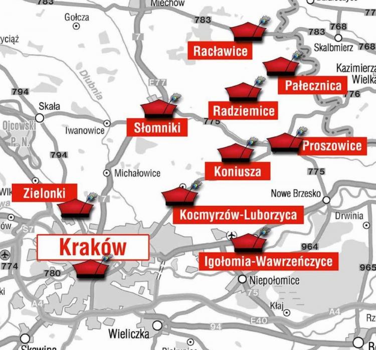 Mapa Małopolskiego Szlaku Insurekcji Kościuszkowskiej. Źródło: MEC