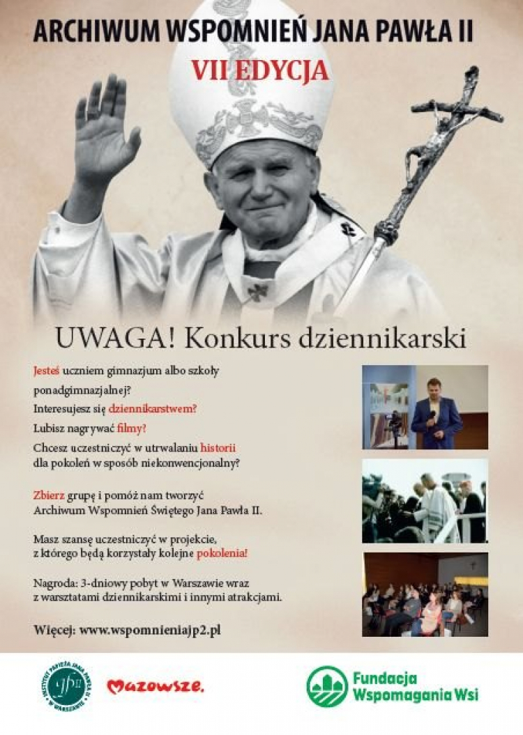 VII edycja konkursu Archiwum Wspomnień Jana Pawła II