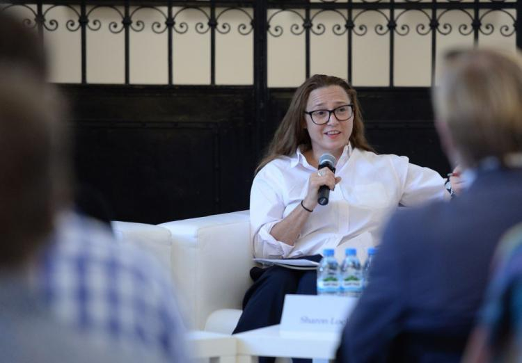 Sharon Lockhart podczas konferencji prasowej w Zachęcie. Warszawa, 18.05.2017. Fot, PAP/J. Turczyk