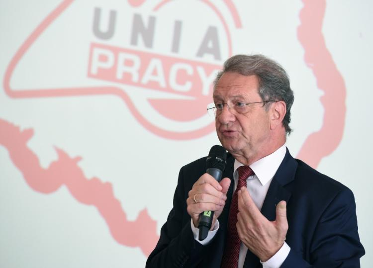 Były przewodniczący Marek Pol podczas uroczystych obchodów 25-lecia Unii Pracy. Fot. PAP/R. Pietruszka