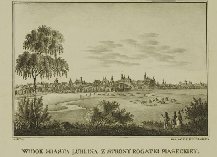 Widok miasta Lublina od strony rogatki piaseckiej. XIX w. Źródło: CBN Polona
