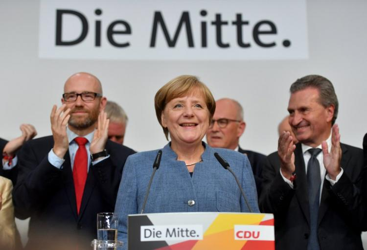 Kanclerz Niemiec Angela Merkel podczas wieczoru wyborczego CDU. Fot. PAP/EPA 