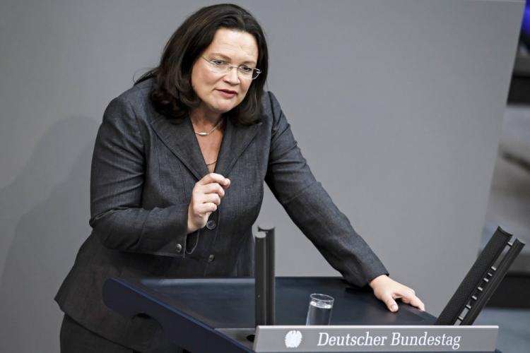 Niemiecka minister pracy Andrea Nahles. Fot. PAP/EPA