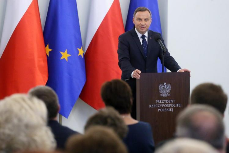 Prezydent Andrzej Duda podczas spotkania w Pałacu Prezydenckim z ambasadorami RP. Fot. PAP/P. Supernak 