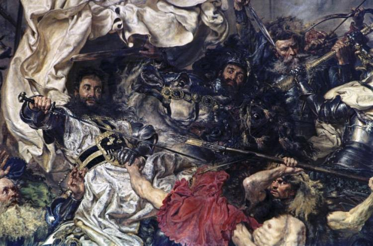Bitwa pod Grunwaldem, obraz Jana Matejki, 1878 r. Nz. fragment obrazu przedstawiający wielkiego mistrza zakonu krzyżackiego Ulricha von Jungingena. Fot. PAP/Reprodukcja