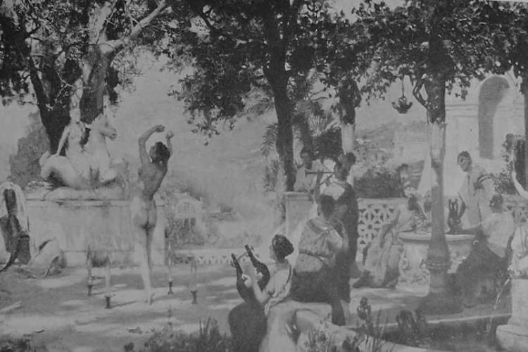 "Taniec wśród mieczów" - zdjęcie z katalogu wystawy H. Siemiradzkiego, która odbyła się w warszawskiej Zachęcie latem 1939 r. Źródło: MKiDN