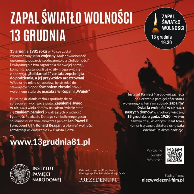 Akcja IPN "Ofiarom Stanu Wojennego. Zapal Światło Wolności"