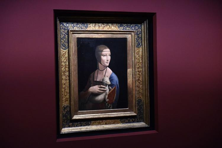 "Dama z gronostajem" Leonarda da Vinci w Muzeum Narodowym w Krakowie. 05.2017. Fot. PAP/J. Bednarczyk