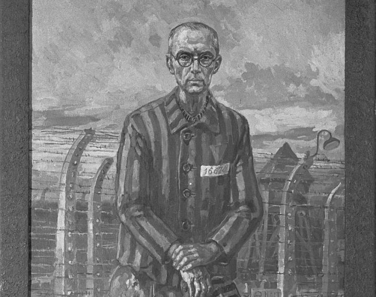 Obraz przedstawiający ojca Maksymiliana Kolbe w KL Auschwitz. Fot. PAP/CAF/L. Surowiec