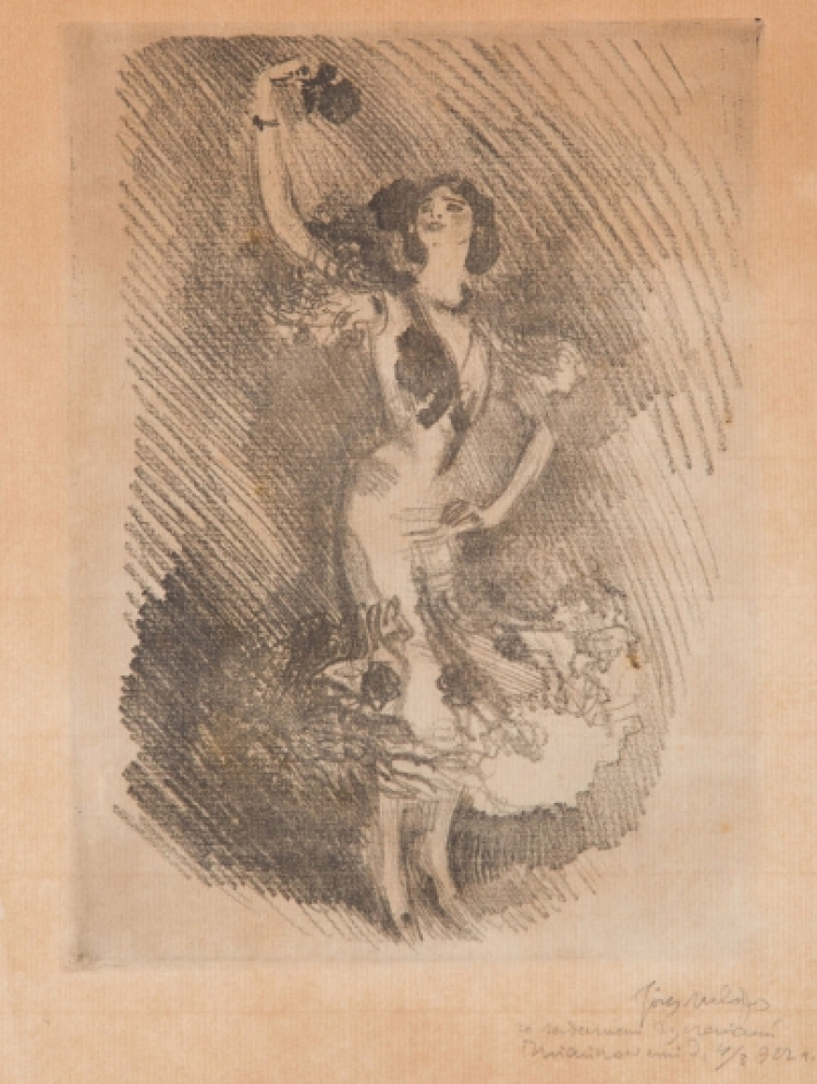 Józef Mehoffer "Wznosi różę", z cyklu Tancerka-Guerrero, 1905-07 r. Źródło: DESA Unicum