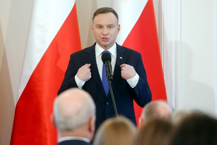 Prezydent Andrzej Duda podczas Lekcji RP nt. Marca '68 w Belwederze. Fot. PAP/A. Guz