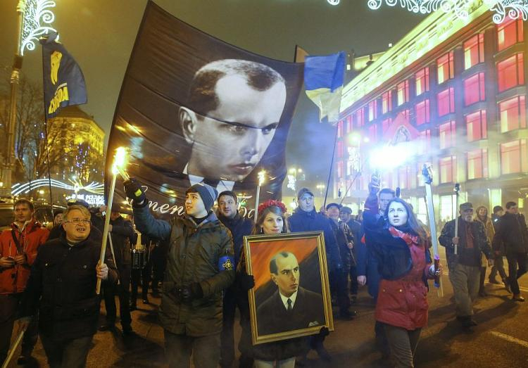 Marsz ukraińskich nacjonalistów w 108. rocznicę urodzin S. Bandery. Kijów, 2017 r. Fot. PAP/EPA  