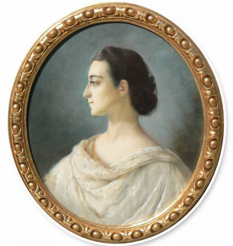 M. Meleniewska, Izabela z Czartoryskich Działyńska - portret namalowany wg pastelu P. A. Coeffier znajdującego się w Muzeum Czartoryskich w Krakowie. Źródło: Muzeum Narodowe w Poznaniu