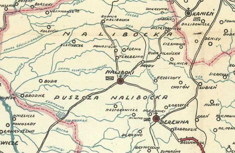 Naliboki na przedwojennej mapie województwa nowogródzkiego. Źródło: CBN Polona