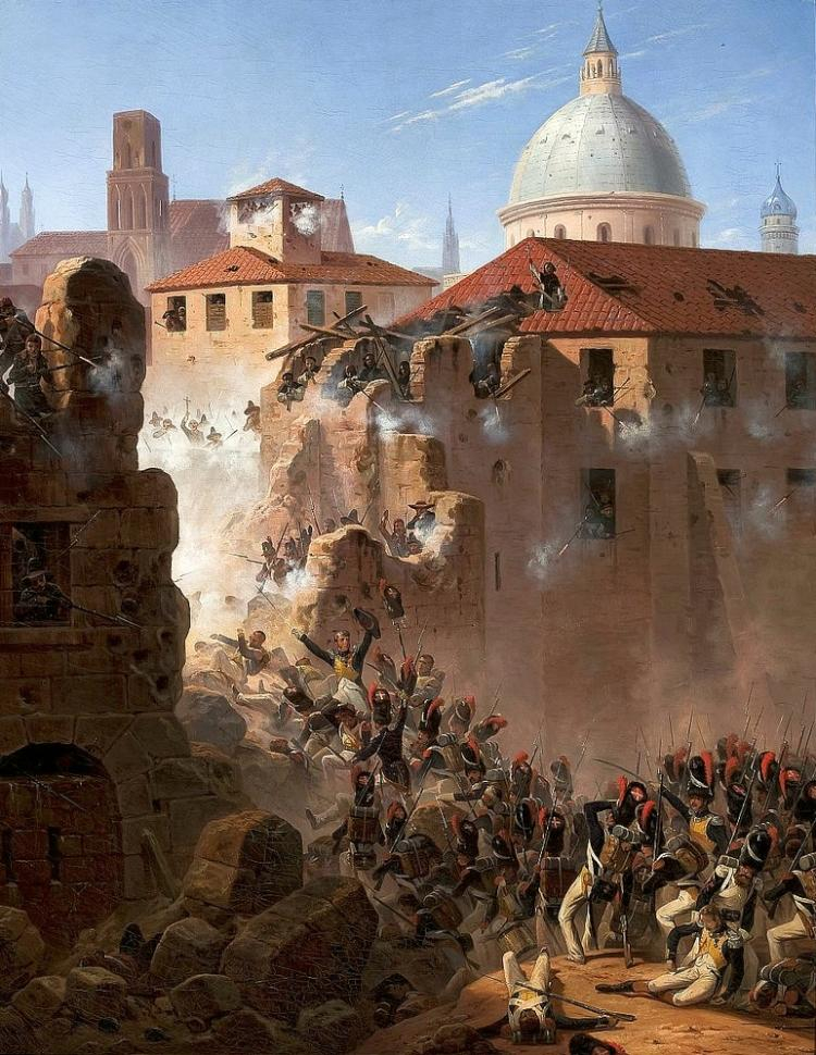 Oblężenie Saragossy według J. Suchodolskiego. Źródło: Wikimedia Commons