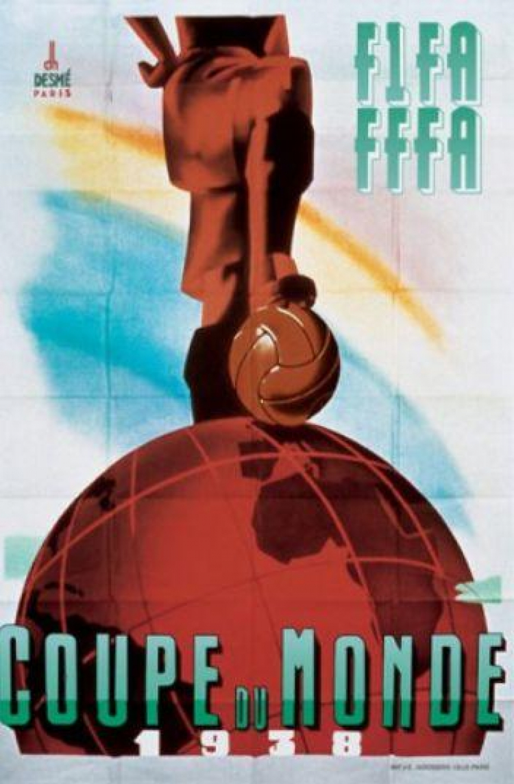 Oficjalny plakat Mistrzostw Świata w Piłce Nożnej z 1938 r. (FIFA)
