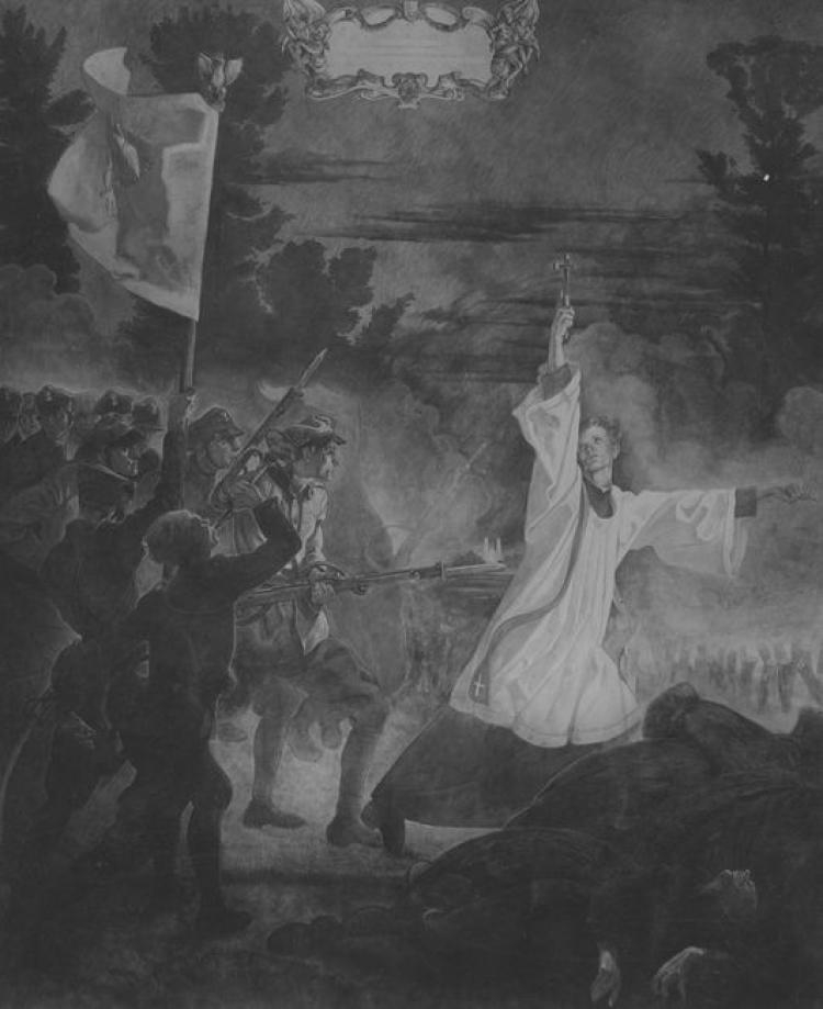 Obraz Jana Henryka Rosena "Śmierć księdza Skorupki"