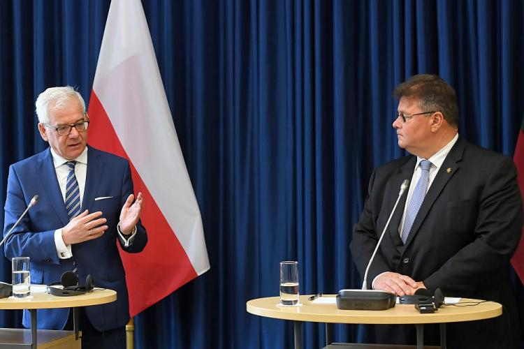 Minister spraw zagranicznych Jacek Czaputowicz (L) i minister spraw zagranicznych Litwy Linas Linkeviczius (P) podczas konferencji prasowej po spotkaniu w Wilnie. 13.09.2018. Fot. PAP/P. Nowak