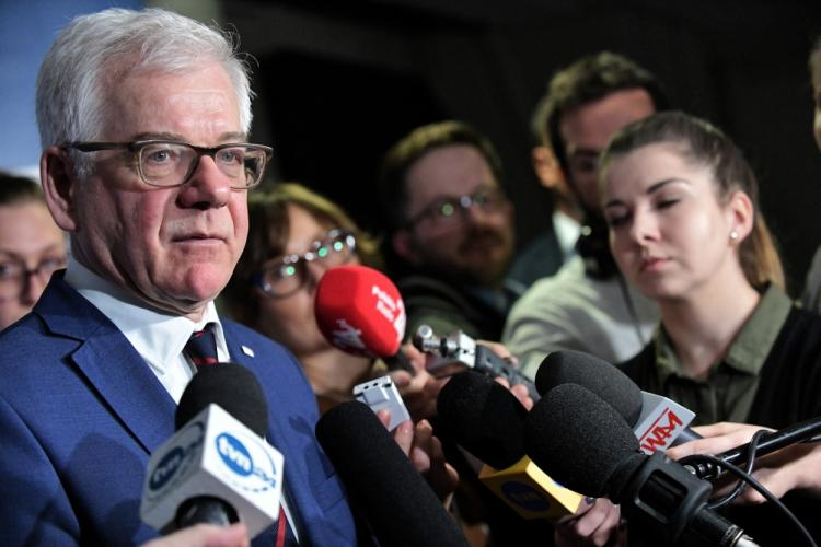 Szef polskiej dyplomacji Jacek Czaputowicz (P) oraz minister spraw zagranicznych Ukrainy Pawło Klimkin (L) podczas wspólnej konferencji prasowej. Fot. PAP/J. Kamiński