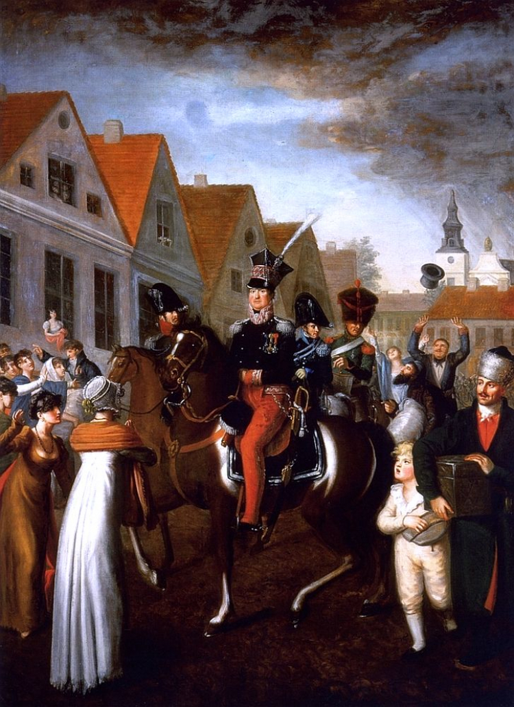 Gen. Jan Henryk Dąbrowski wjeżdża do Poznania - obraz Jana Gładysza. Źródło: Wikimedia Commons