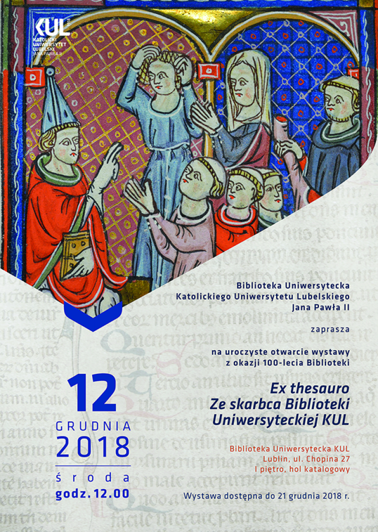 Plakat wystawy „Ex thesauro. Ze skarbca Biblioteki Uniwersyteckiej KUL” w Lublinie. Źródło: KUL